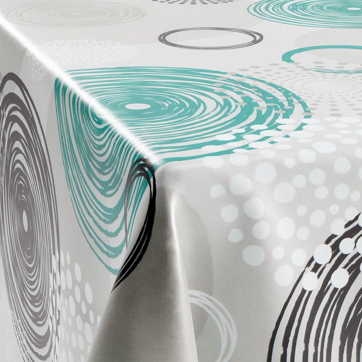 Wasbare Tafelzeil op Maat - Waterafstotend Tafelkleed in Turquoise Swirl Patroon