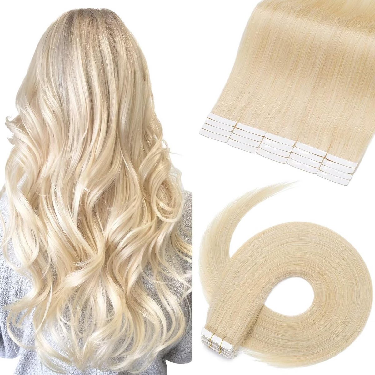Echt Haar Tape-in Extensions Witblond 35 cm Glad Set van 20 Stuks