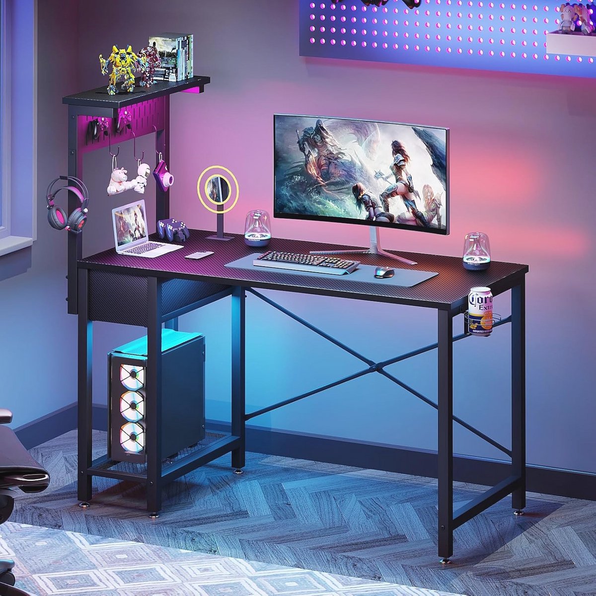 Omkeerbaar Gamingbureau met Pegboard - 47 inch Computerbureau met Houten Lade en CPU-Stand, Perfect voor PC en Laptop — cadeau in Cadeau-ideeën - foto 7