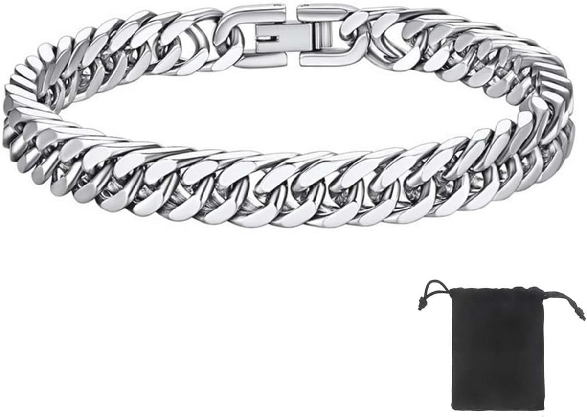 Herenarmband van roestvrij staal - Cubaanse stijl, waterdicht en hypoallergeen, lengte 21 cm, breedte 8 mm