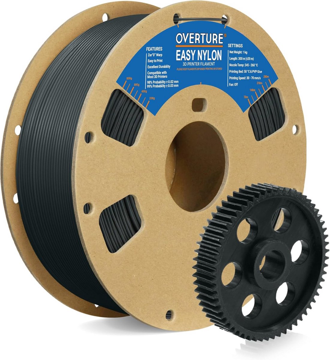 Nylon Filament Grijs 1.75mm Polyamide (PA) 1kg voor 3D-printer met Hoge Nauwkeurigheid