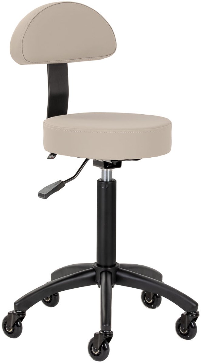 Gabbiano D026 Kappersstoel Beige – Ergonomische Cosmetische Kruk met Rugleuning – Verstelbaar – Op Wielen