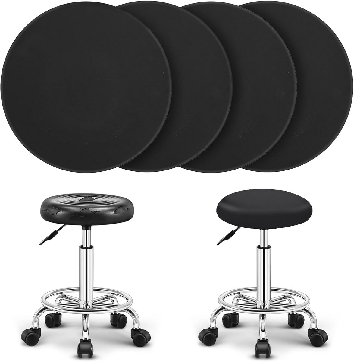 Ronde Stoelbekleding - 4 Stuks Zwart - Wasbare en Elastische Hoezen voor Barkrukten en Draaistoelen