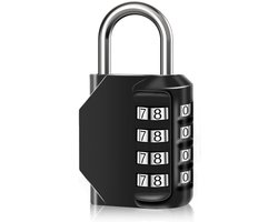 Waterdicht 4-cijferig hangslot met combinatiecode, zinklegering, geschikt voor deuren, gereedschapskisten, scholen, sportscholen, tuinen, hekken, rolkasten, opbergdozen, zwart (1 stuk)