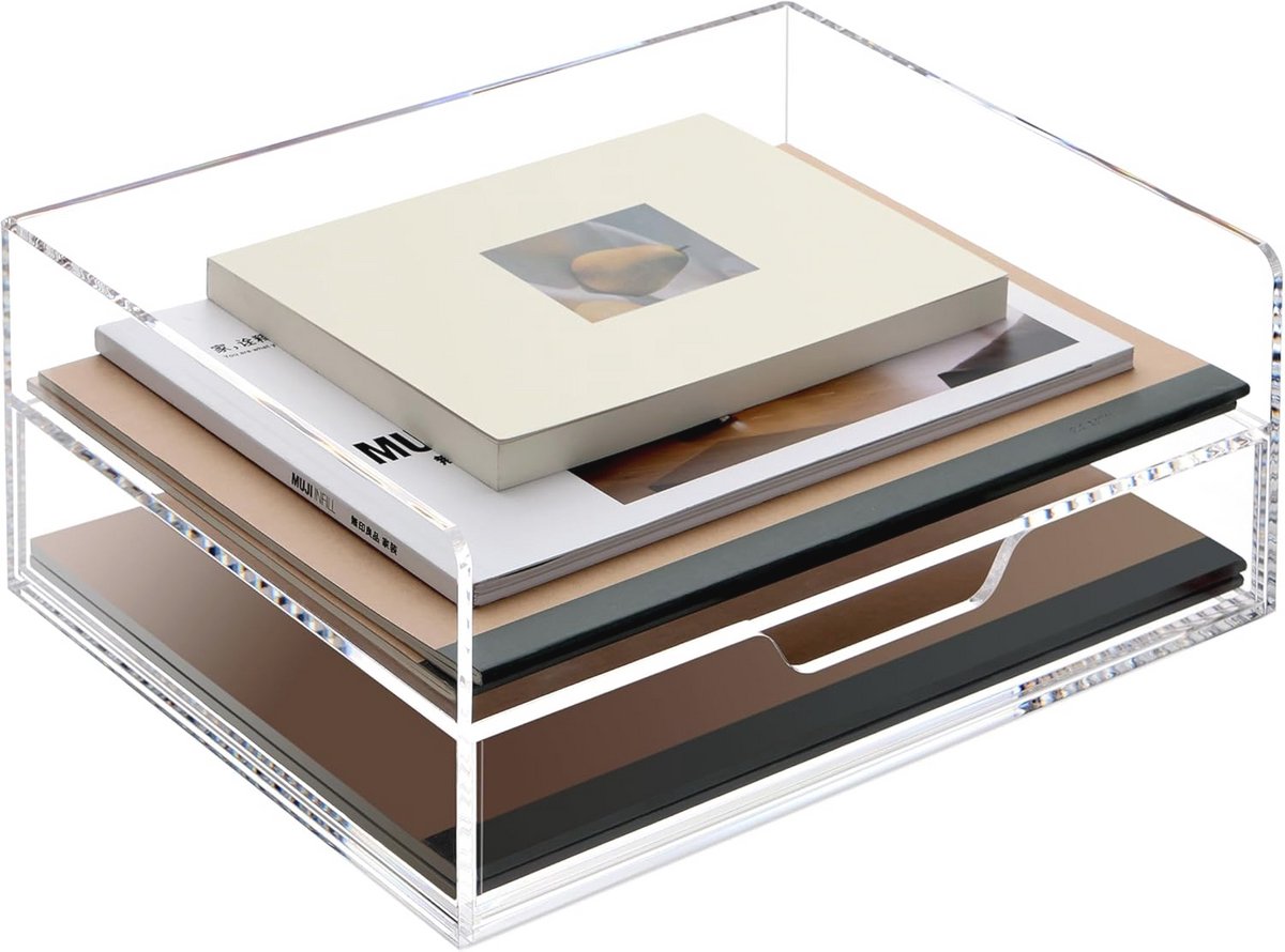 Acryl Bureau Organizer met Lade - 2 Tier Papierlade voor A4 en Magazine