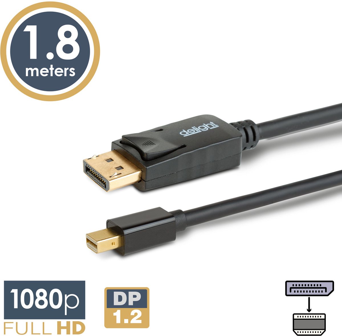 DisplayPort naar Mini DisplayPort Kabel – DP 1.4 – 4K – 1,8 m – Zwart - 1 Stuks [20336B]