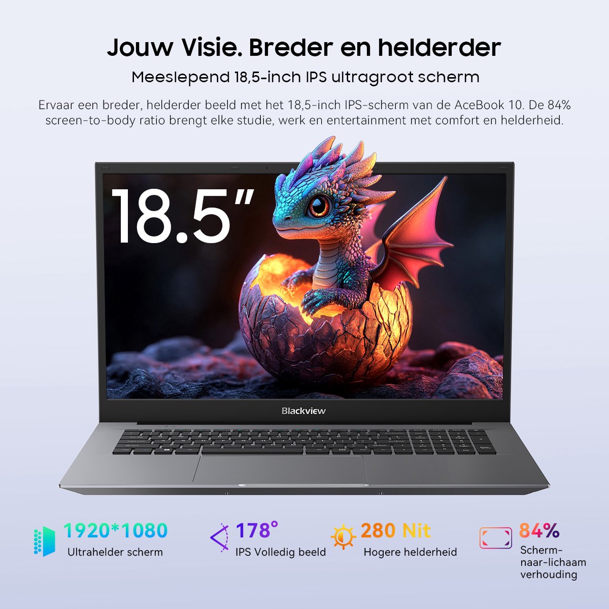 Blackview AceBook 10 Laptop - 18,5 inch Full HD - 16 GB DDR4 - 512 GB SSD Intel N150 - WiFi 6 Windows 11 Pro Notebook - Intel® Graphics - Grijs — afbeelding 5