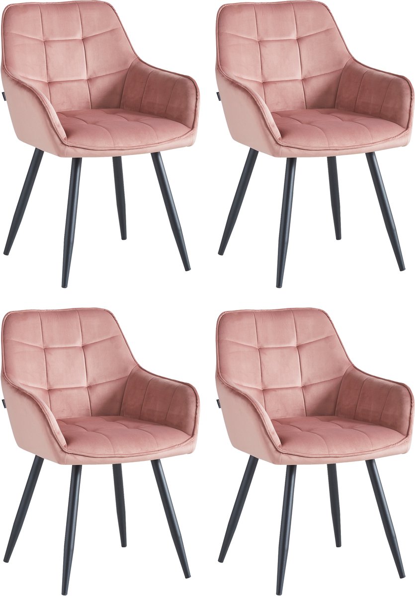 Colenis®- Oriana Eetkamerstoel - Set Van 4 - Roze - Fluweel - Velvet - Industrieel