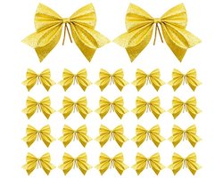 COLOFALLA 20 stuks glitter gouden strikken voor kerstboomdecoraties 6 inch Xmas decoratieve strikken voor boomkrans kerstboom ornamenten (goud)