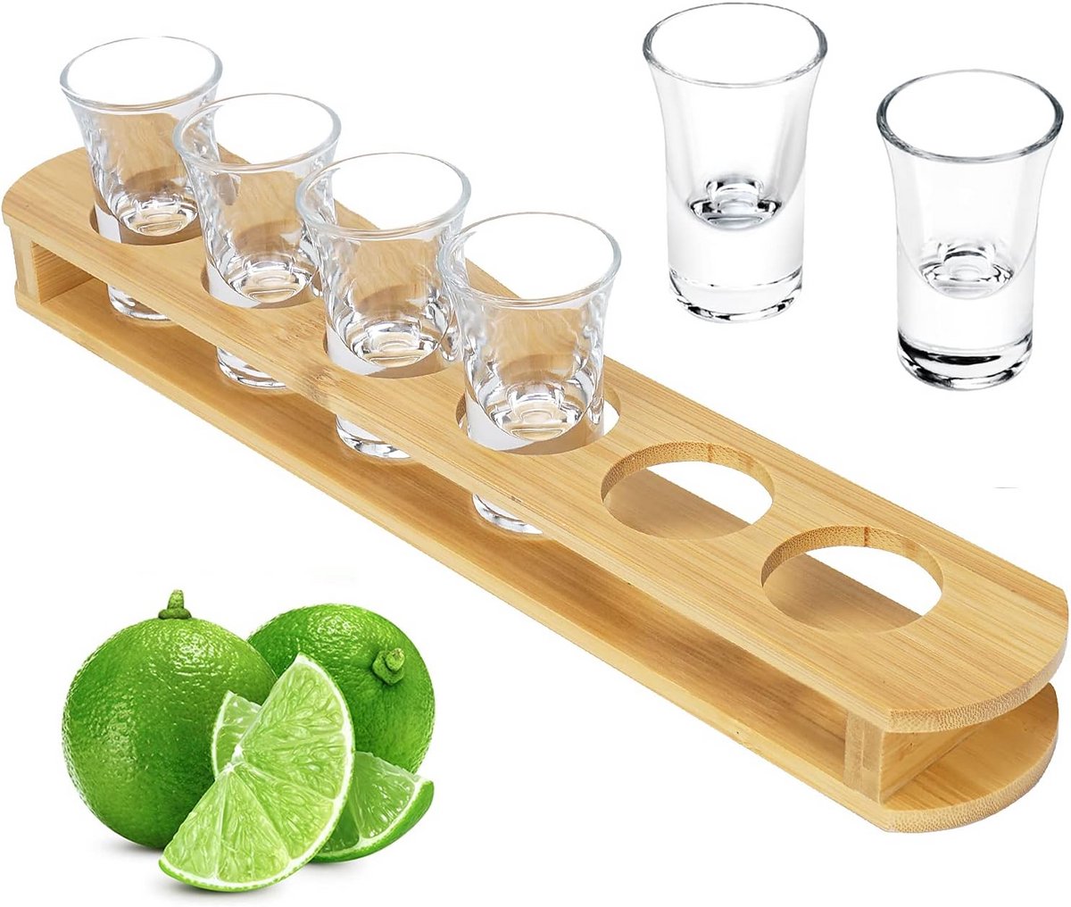 Set van 6 Shotglazen met Bamboe Dienblad - Ideaal voor Cocktails, Whisky, Vodka en Tequila
