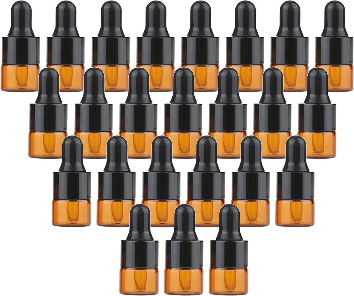 Provento - Lege Mini Amber Glas Essentiële Olie Flesjes Set - Cosmetische Parfum Vloeistof Opslag (1ml)
