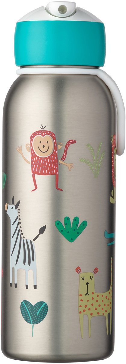 Mepal – isoleerfles flip-up Campus – Animal friends – waterfles met rietje – houdt je drankje tot 9 uur warm en 12 uur koud – drinkfles voor kinderen – thermosfles