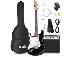 Linkshandige gitaar - MAX GigKit - 4/4 - Elektrische gitaar voor linkshandigen - Starterset - Zwart