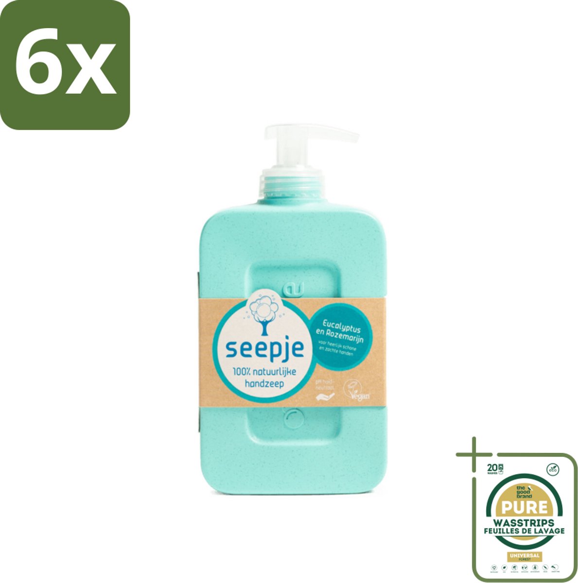 Seepje - Handzeep - Eucalyptus met Rozemarijn - 300 ml - Antiseptische Geur - Voordeelverpakking - 6 stuks - Rozemarijn - Natuurlijke handzeep