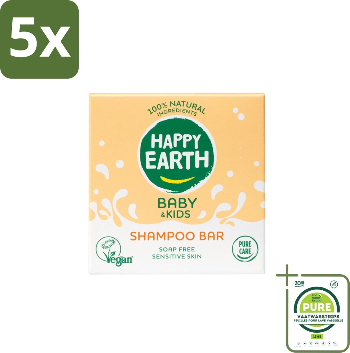 5 x Happy Earth – Shampoo Bar – 100% Natuurlijk Baby & Kids – 50 g - Grootverpakking - Baby Haar Verzorging - Kind Haar Shampoo - Natuurlijke Shampoo Bar - Zeepvrije Shampoo - Allergeen Veilig