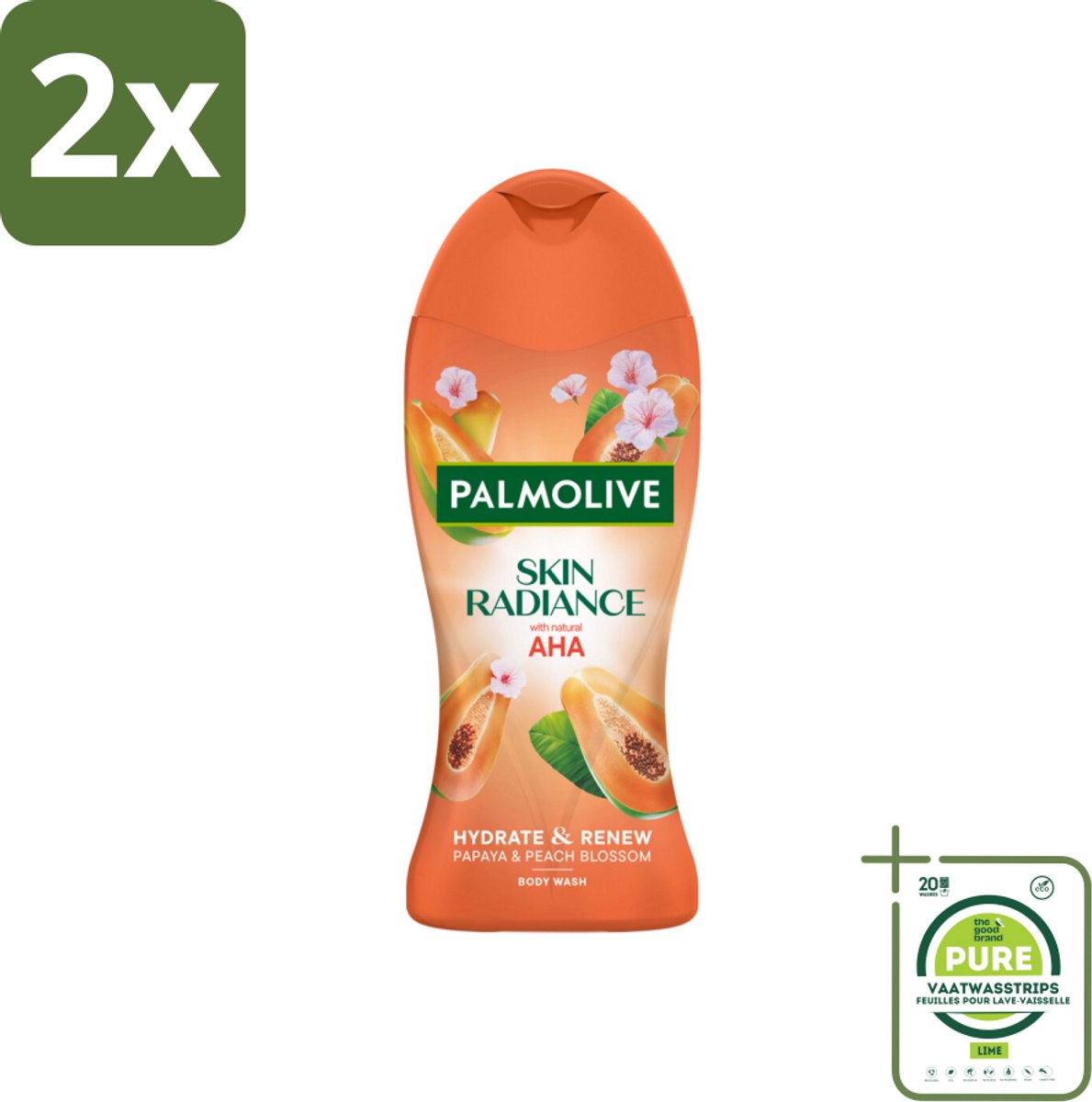 Palmolive – Douchegel – Skin Radiance Papaya Peach – 250 ml - Voordeelverpakking - 2 stuks - Douchegel - Exfoliatie