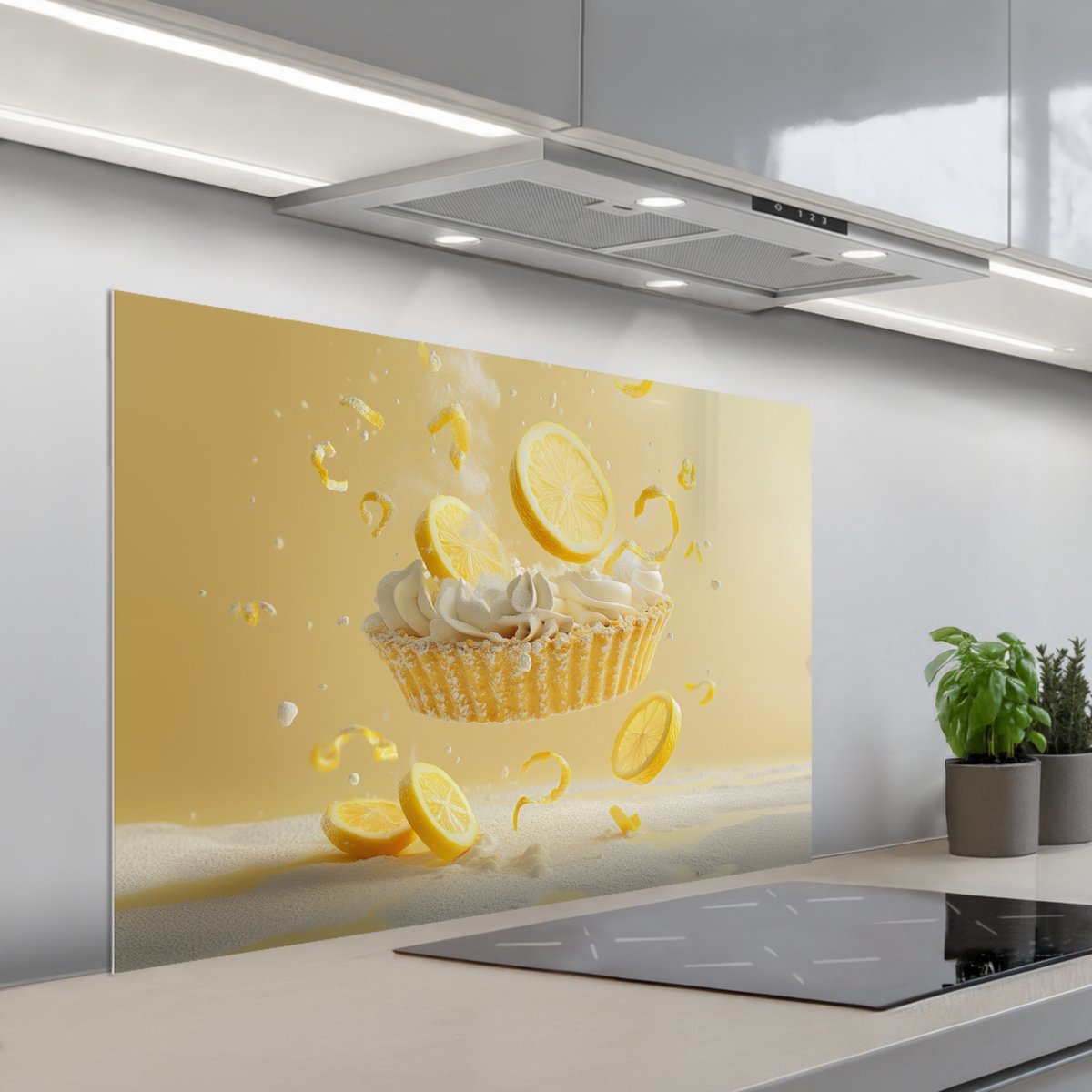 KitchenYeah Spatscherm 100x65 cm Zelfklevende achterwand Citroen Taart Eten Geel Keuken muurbeschermer Spatwand fornuis