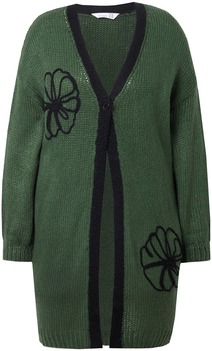 MIAMODA - Dames - Lang vest straight fit bloemenborduursel - Donkergroen - Maat 42+