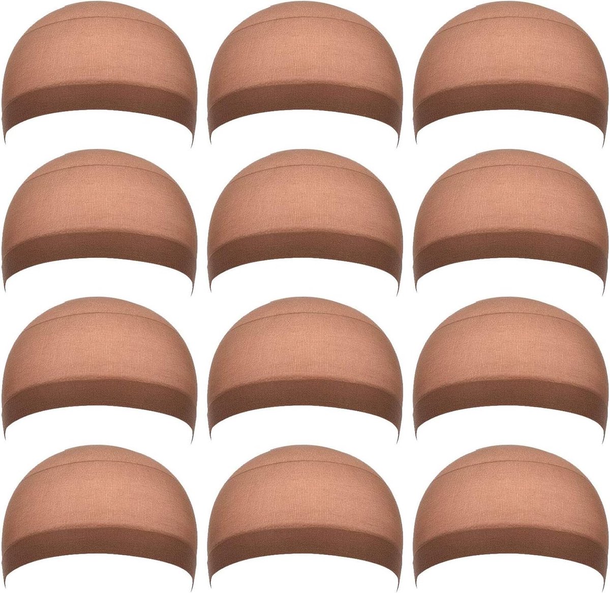 Pack van 12 Nylon Wig Caps - Stretchy Elastic Net Haarnet voor Mannen en Vrouwen (Bruin)