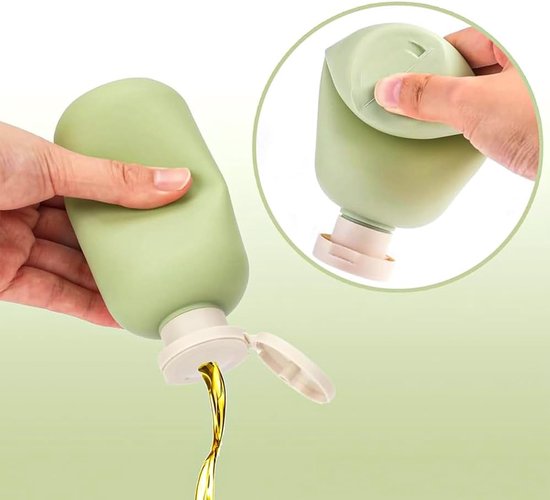 MK Stoer - Plastic reiscontainers - Hervulbare flessen - Schijftop - Flip-dop - Reisaccessoires - Shampoo - Crèmes - Lotion - Conditioner - Geschikt voor - 200 ML - 3PCS - Lege flessen - Formaat - Kleur - Reiscontainers van mk — afbeelding 4