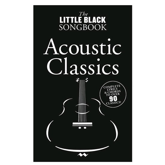 Couverture de 'The Little Black Songbook Acoustic Classics' avec illustration de guitare.