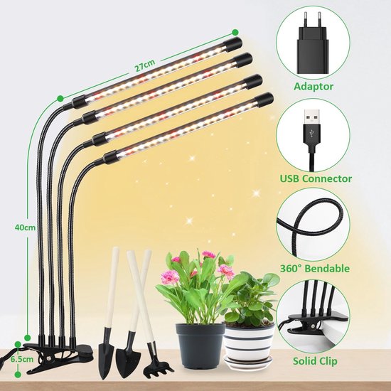 SANSI Plantenlamp, 48 LED Groeilicht met Volledig Spectrum 4000K, 10W LED Groeilamp voor Binnen met 3H/6H/12H Automatische Timer en 4 Helderheid voor Kleine Planten (3 Stuk
