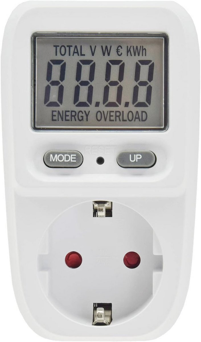 Energiekostenmeter tot 3600 watt met instelbaar tarief voor stopcontact 230V