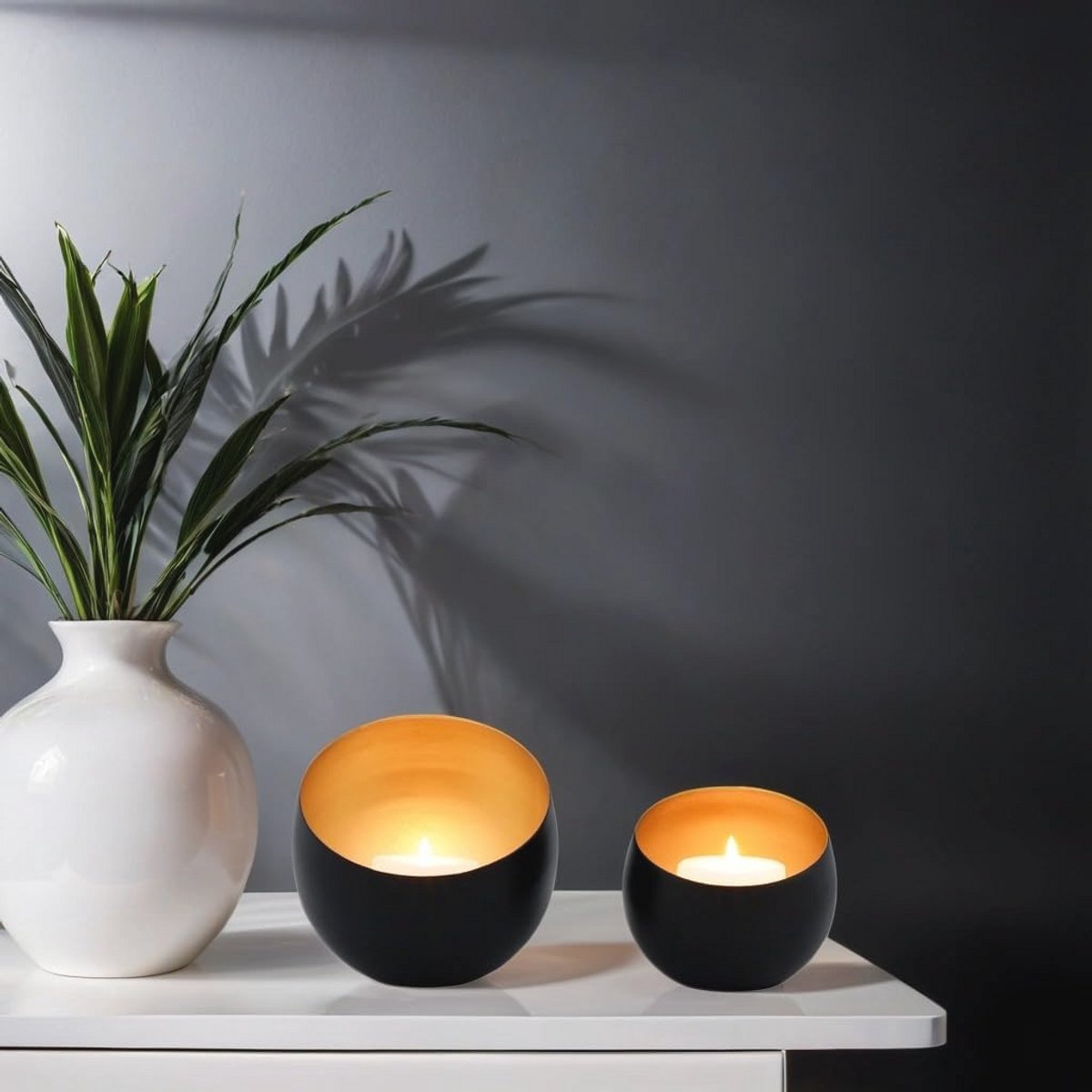 Decoratieve theelichthouders van metaal, 12 cm groot, zwart/goud, stijlvolle windlichten voor huis en tuin — cadeau in Wonen & Interieur - foto 6