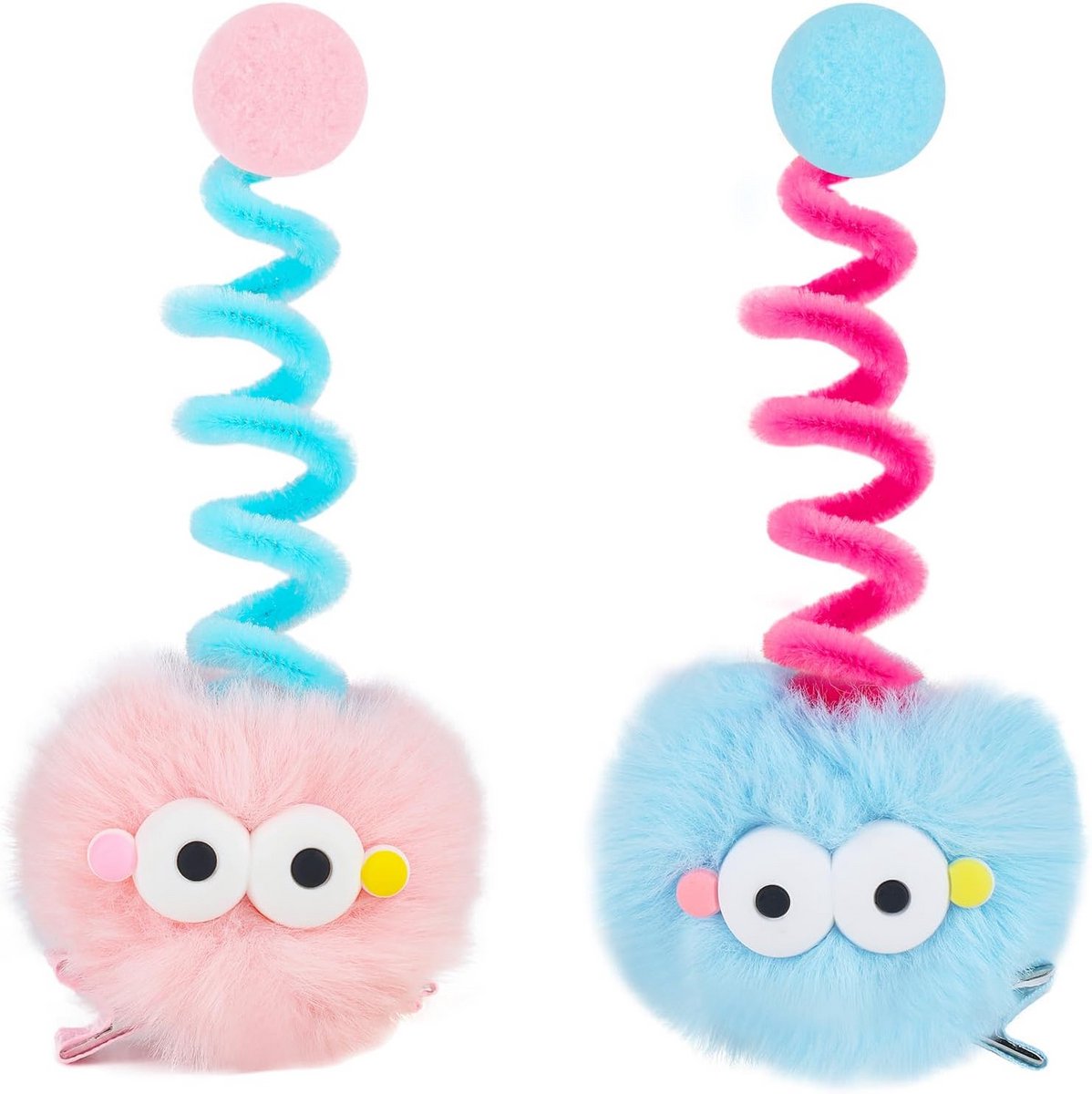 2 Schattige Pom Pom Haarspeldjes Roze en Blauw voor Meisjes en Dames