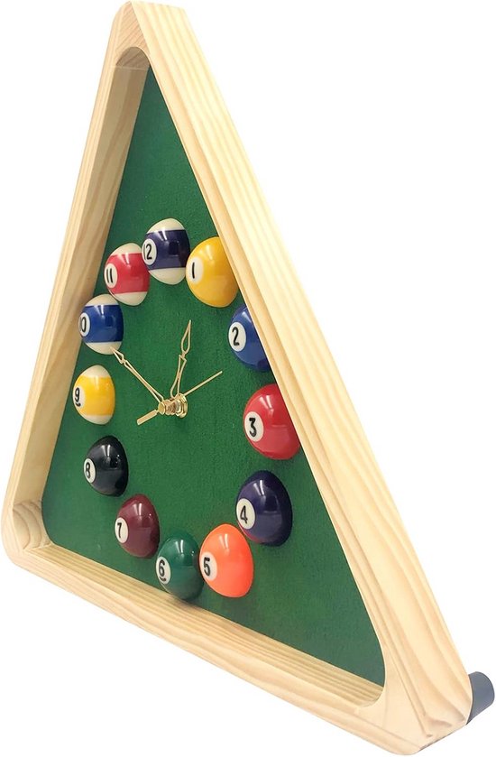 Driehoekige Biljartklok - 35 cm Wandklok met Massief Houten Frame voor Speelkamers en Bars — afbeelding 4