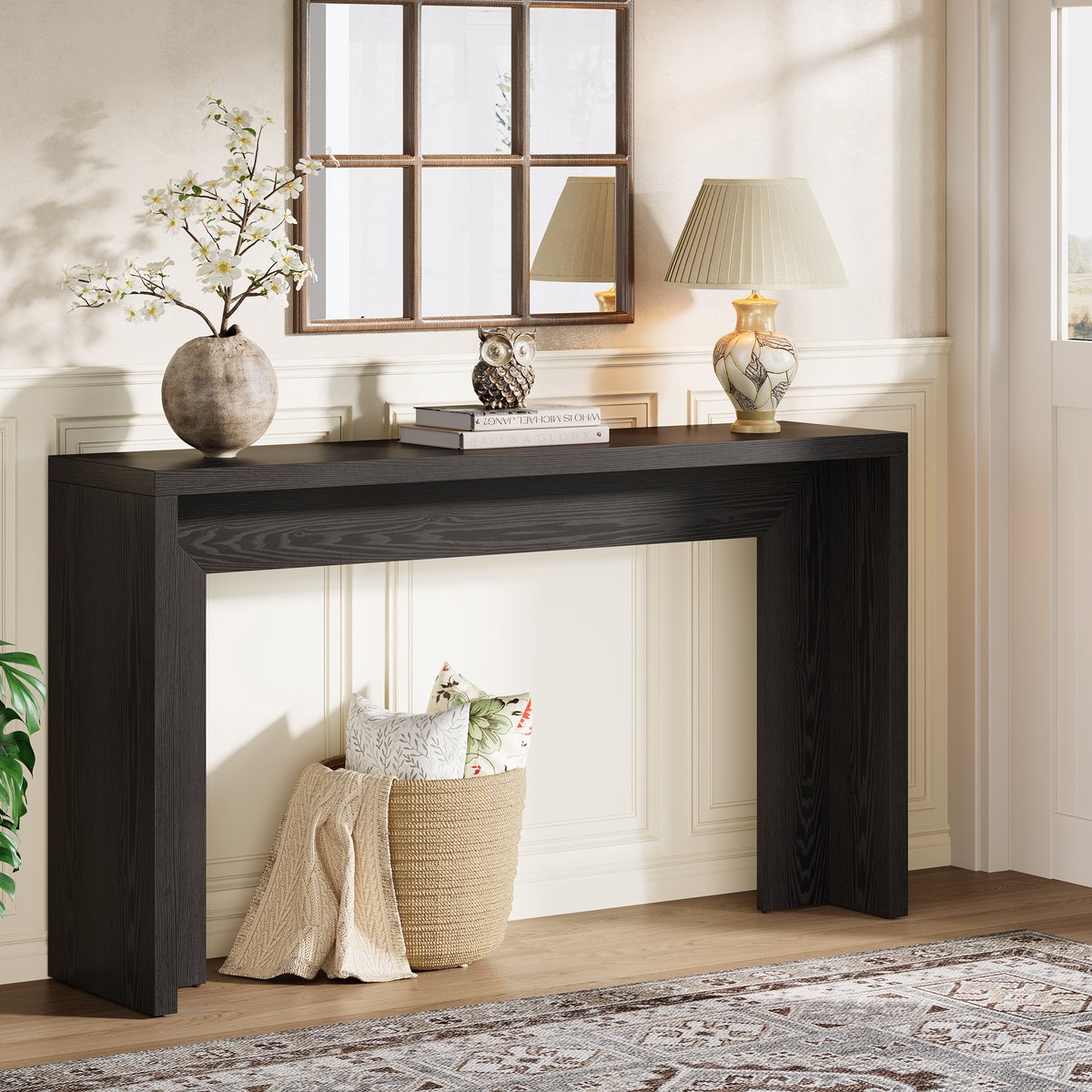 Tribesigns Consoletafel - Sidetable - Console - Haltafel - MDF - Zwart - Industrieel - 140 x 29.5 x 80 cm - Console Tafel voor Hal, Woonkamer, Entree