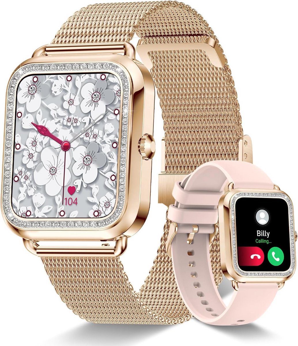 Smartwatch voor dames met Bluetooth en handsfree oproepbeantwoording - 1,60 inch scherm, 200+ sportmodi, hartslagmonitor, stappenteller voor Android en iOS