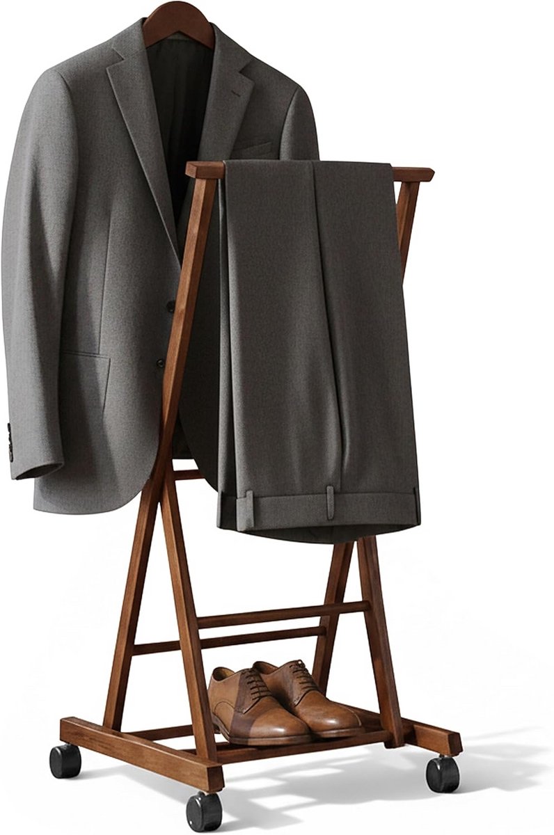 Opvouwbare Kledingstandaard Valet Stand Massief Hout voor Broek Jas en Stropdas