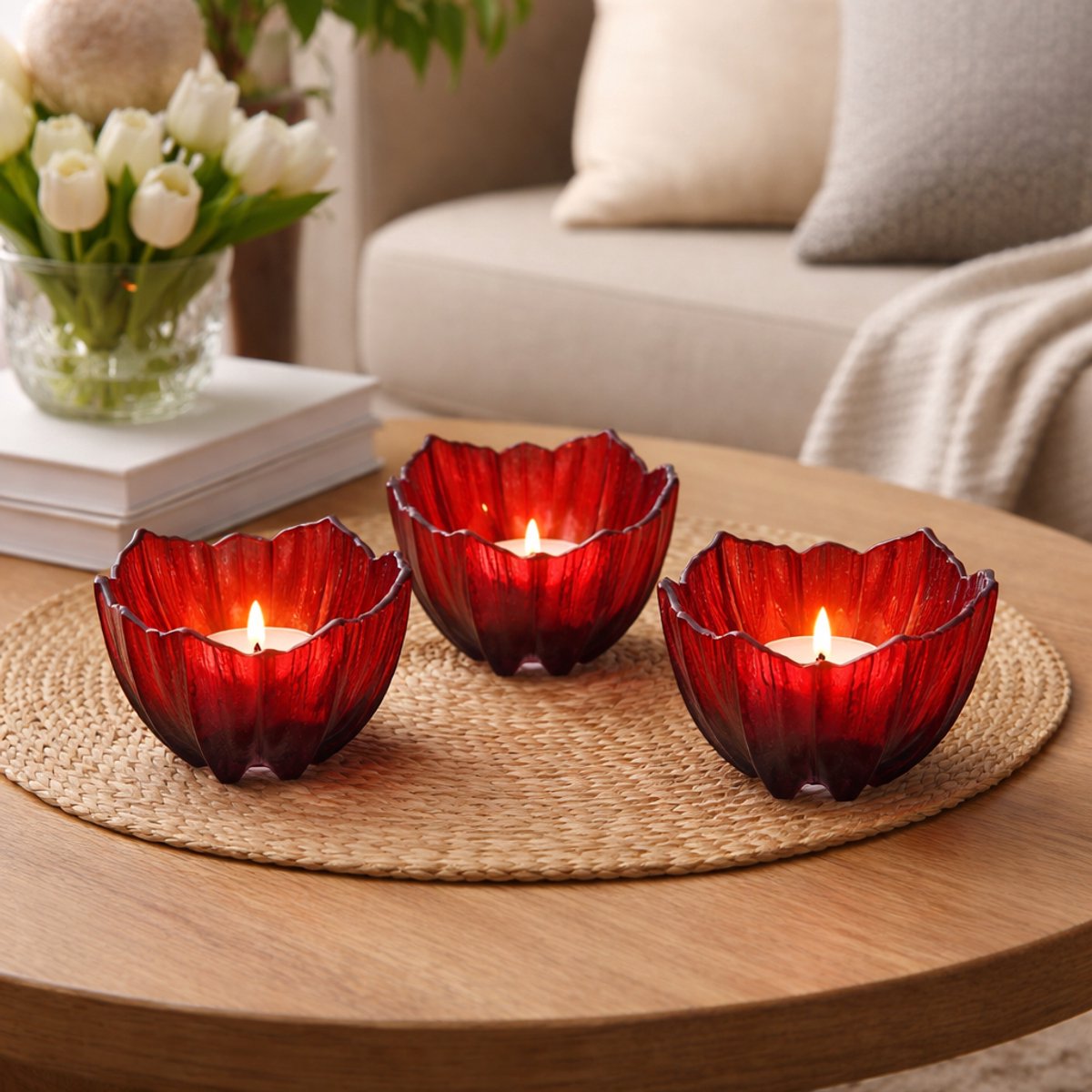 Mats Jonasson Set Kristallen Waxinelichthouders - Rood - Voor Binnen - Staand