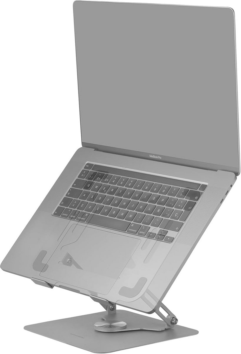 Laptop en Tablet Stand tot 17 inch - Verstelbare Hoogte, Kanteling en 360° Rotatie - Draagbaar en Opvouwbaar in Zilver