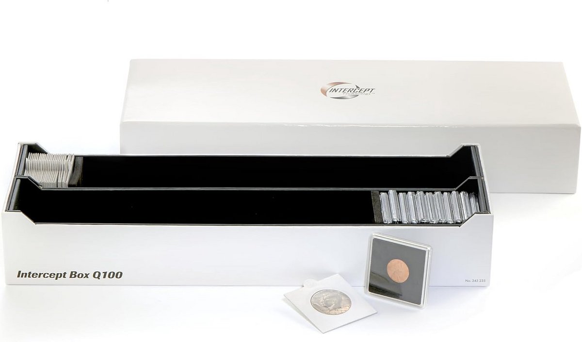 Muntendoos voor 100 QUADRUM capsules of 300 muntstrips met Actieve Roestbescherming