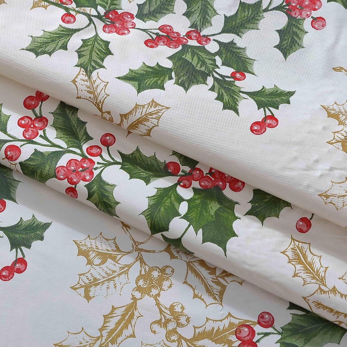 Feestelijk Gouden Hulst en Bessen Tafelkleed - Vinyl Flanel Rug voor Kerst