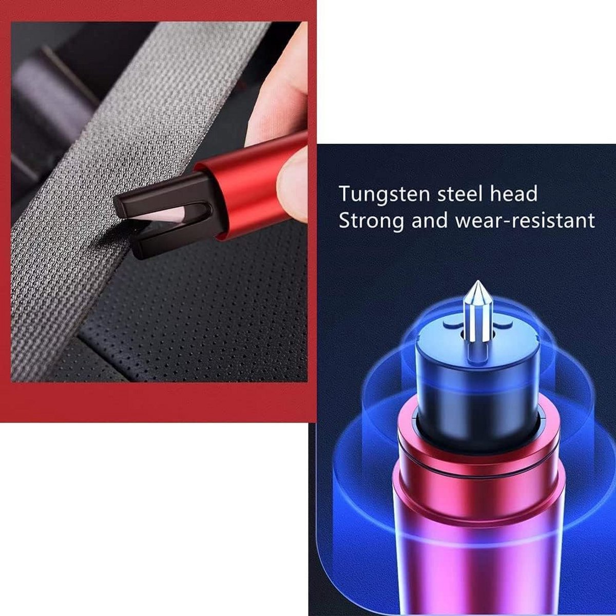 Raambreker - 2-pack autoveiligheidshamer nooduitganggereedschap - Auto-ruitbreker van één seconde - Gordelsnijder - Autoglasbreker - Levensreddend noodartefact (zwart) thumbnail 5