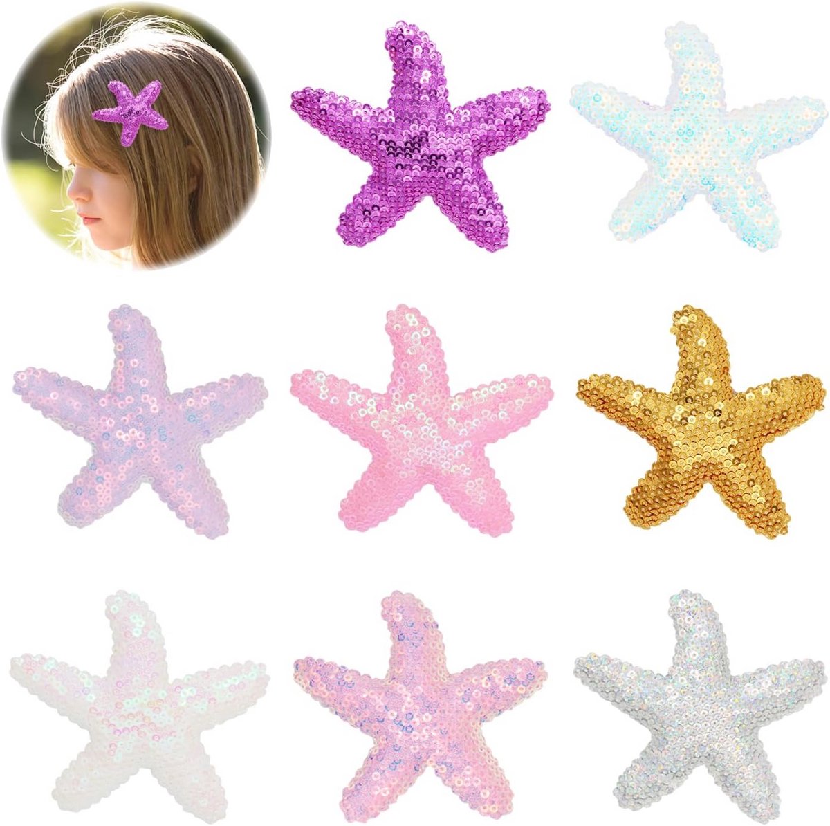 8 Stuks Zeester Haarspeldjes met Pailletten voor Meisjes Kinderen