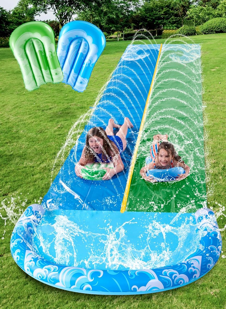 Gigantische Waterglijbaan voor Gras met 2 Bodyboards en Sproeiers