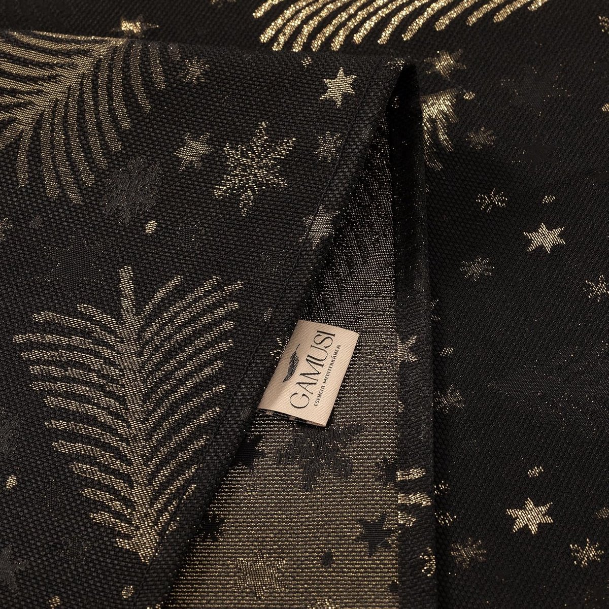 Luxe Kerst Tafelkleed Jacquard Bloemmotief Rechthoekig 140x100 cm Zwart met Gouddraad