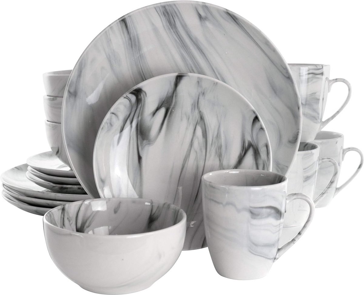 Ronde Tafelset van Marmerlook Servies, Zwart/Wit