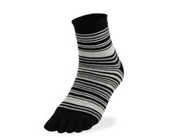 Bonnie Doon Teen Sokken Gestreept Zwart Dames maat 36/42 - Funky Stripes Toe Sock - Gladde naden - Teensokken - 1 paar - Slippers - Quarters - Strepen - Lengte net boven enkel - Black - BP231002.101
