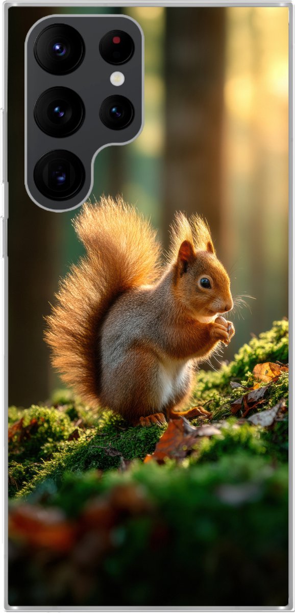 Telefoonhoesje Geschikt voor Samsung Galaxy S22 Ultra hoesje - Eekhoorn - Nootje - Gras - Siliconen Telefoonhoesje Telefoonhoesje