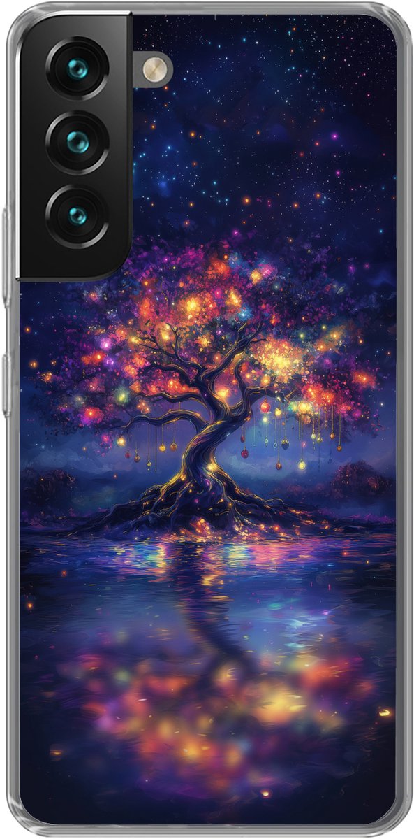 Telefoonhoesje Geschikt voor Samsung Galaxy S22 hoesje - Kosmisch - lichtboom - Kerst - Kleurrijk - Siliconen Telefoonhoesje Telefoonhoesje