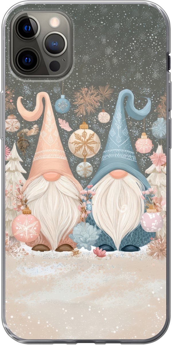 Telefoonhoesje Geschikt voor iPhone 12 Pro Max hoesje - Kerst - Gnomen - Pastel - Siliconen Telefoonhoesje Telefoonhoesje