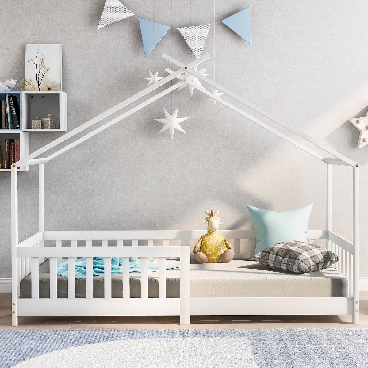 SONNENH Kinderbed 90x200cm - Lattenbodem - FSC Grenenhout - Valbeveiliging - Veiligheidshek - Eenvoudige Montage - Ruime Opbergruimte Wit
