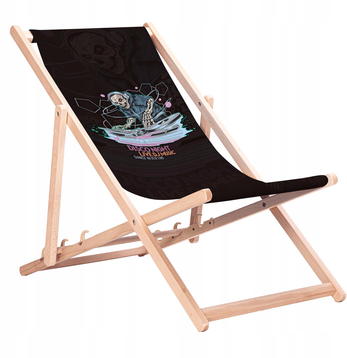 Houten ligstoel met 'Disco Night' print - Verstelbaar & Gecertificeerd