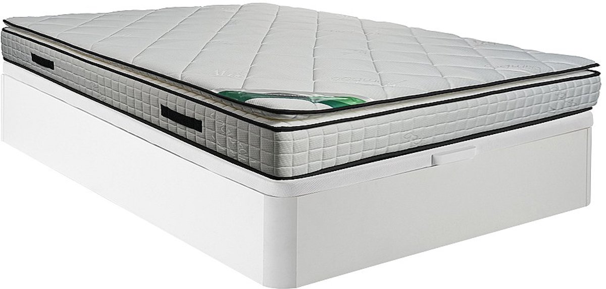 Vente-unique Set 140 x 190 cm bedbodem met opbergruimte, wit + matras van schuim en tijk van bamboe van 23 cm dik - ADANA van NATUREA
