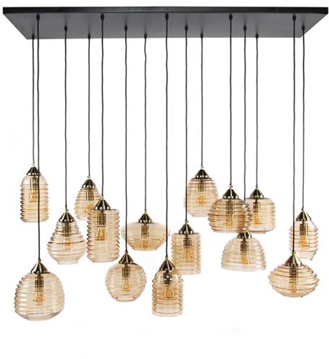 Giga Meubel Hanglamp Rib Glass - Amber - 15-Lichts - 155x60x150cm